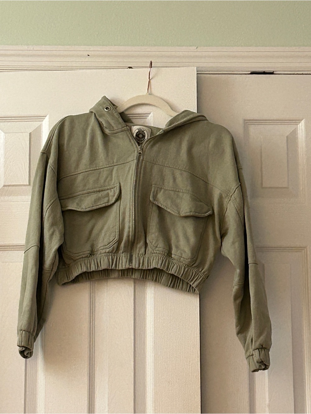 Ashley Vintage Charm Cropped Hoodie Size L Green Utility Gorpcore Y2K Utility